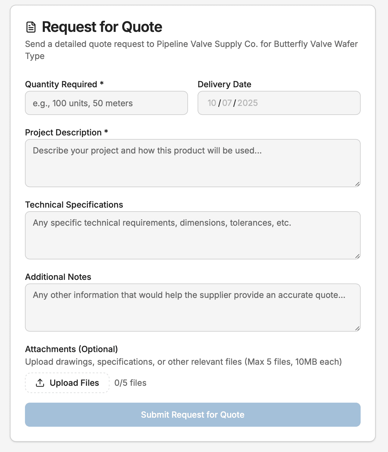 Submit RFQ and requirements